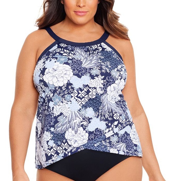 Swim Solutions High Neck Underwire Tankini Swimsuit Top, Size 24W, NWT - Picture 1 of 10